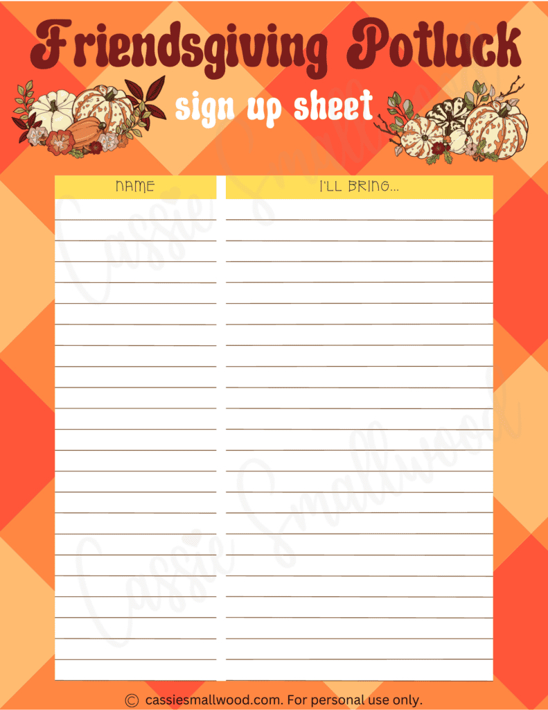 10 Cute Thanksgiving Potluck Sign Up Sheets - Cassie Smallwood for Free Printable Thanksgiving Signup Sheet