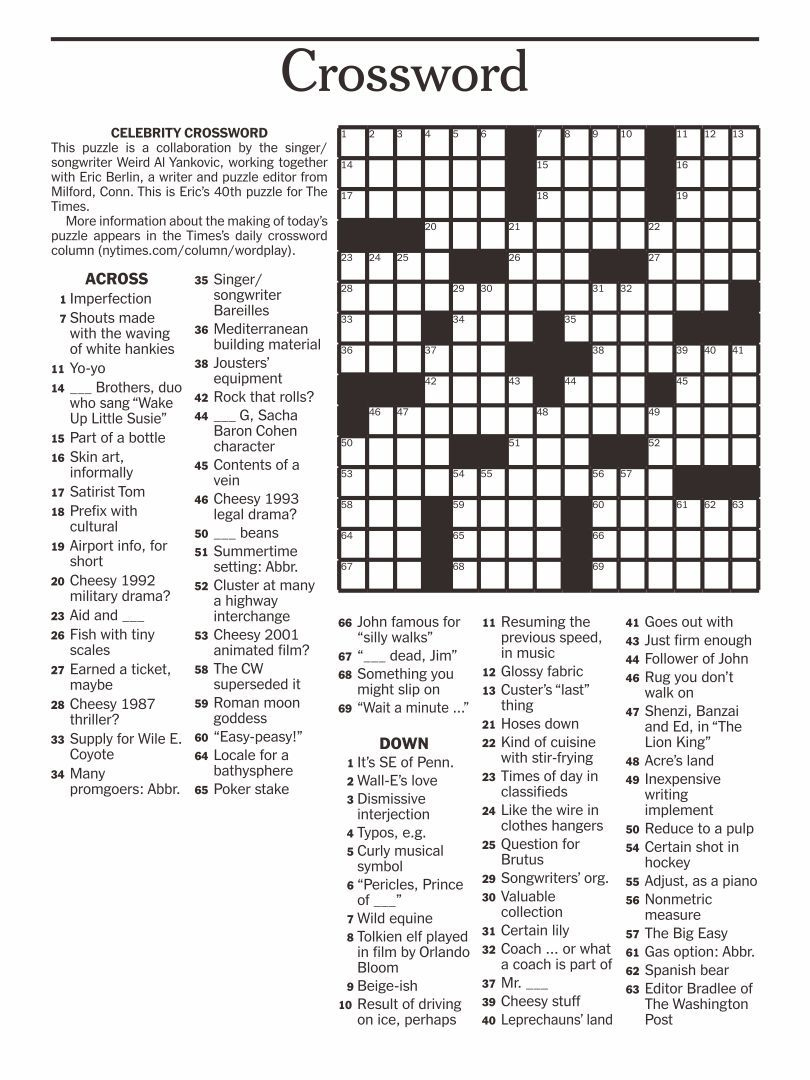 10 Free Entertainment Crossword Puzzles with regard to Daily Free Printable Crossword Puzzles