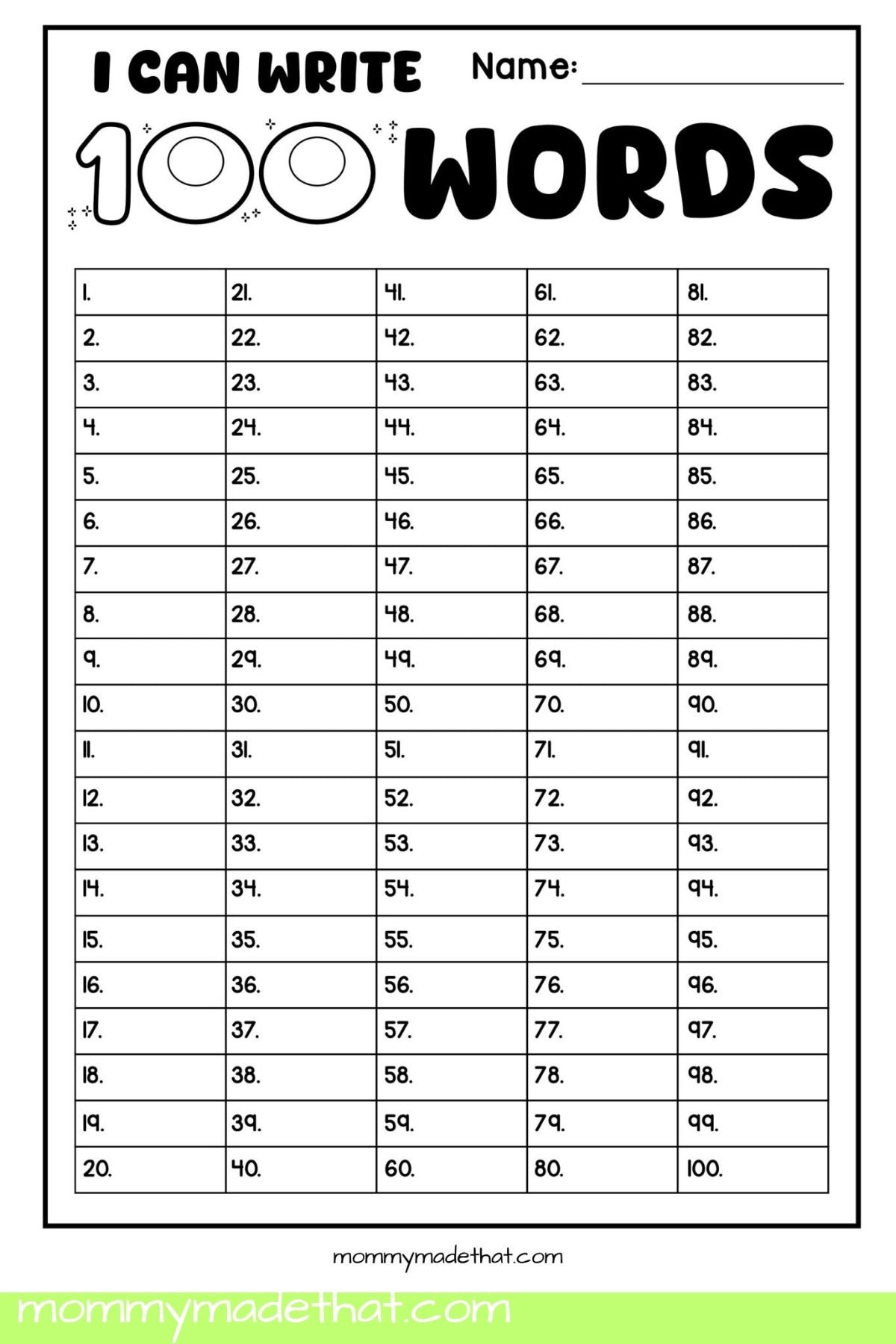 100Th Day Of School Word Writing Activity with regard to I Can Write 100 Words Free Printable