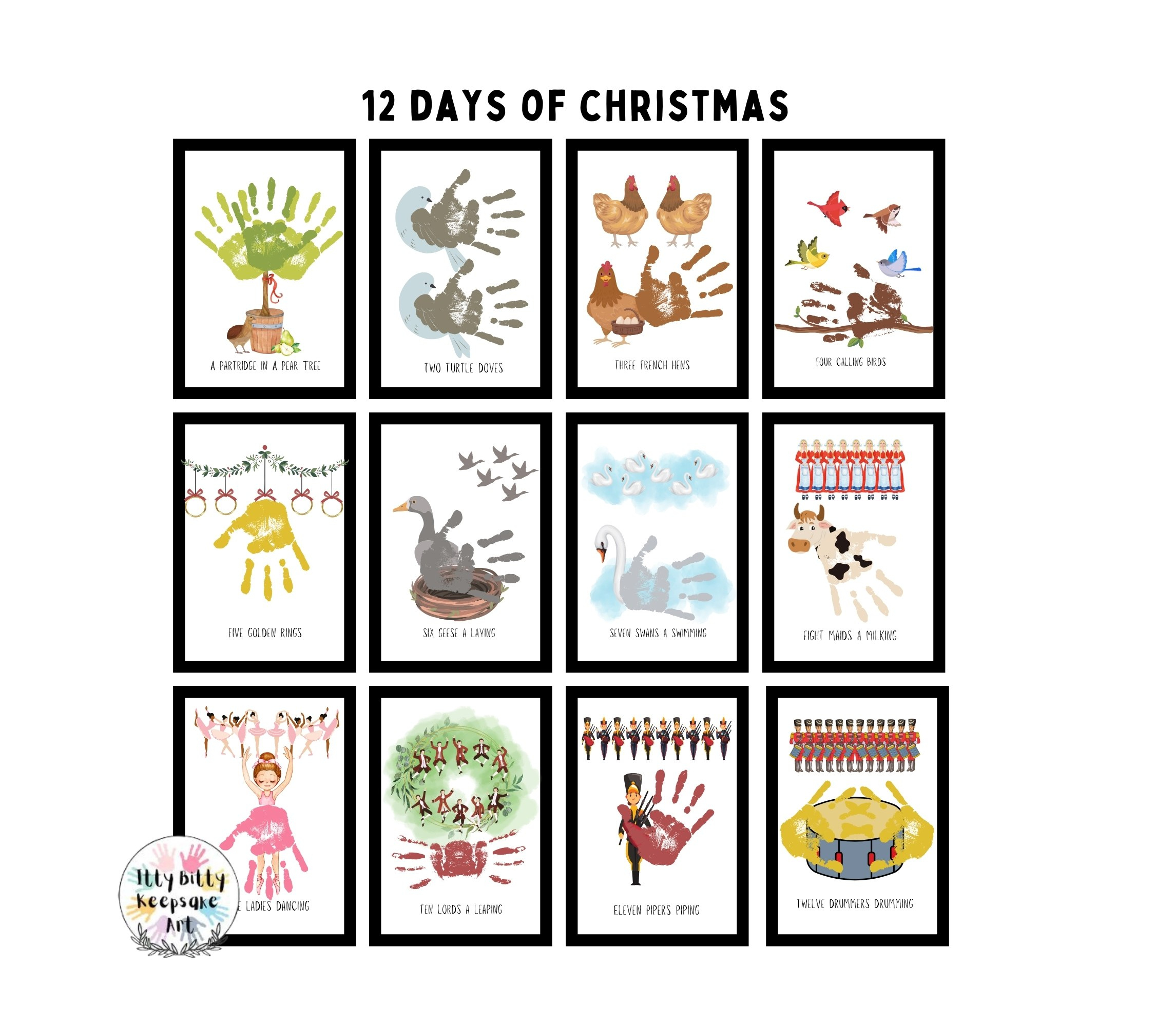 12 Days Of Christmas Handprint Craft Art Printable Template regarding Printable 12 Days of Christmas