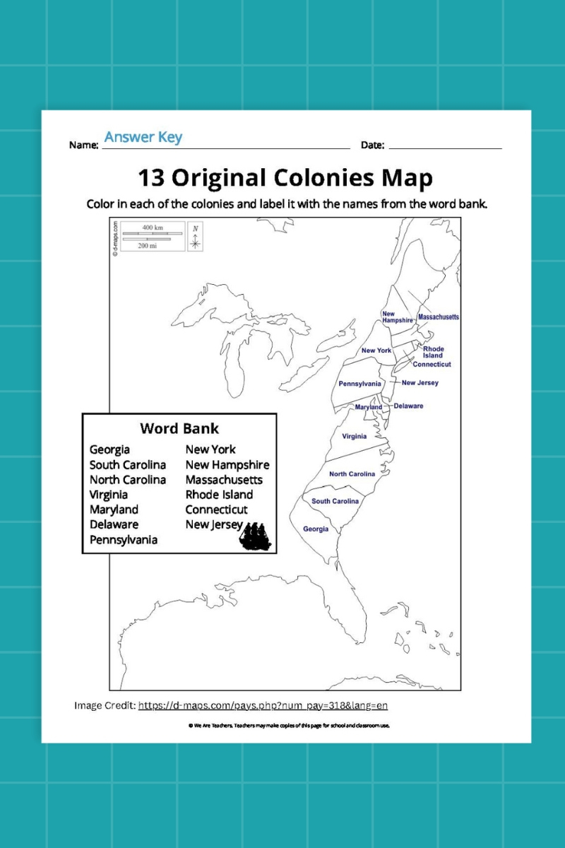 13 Original Colonies Map Bundle (Free Printable Worksheets) with regard to Map of 13 Original Colonies Printable