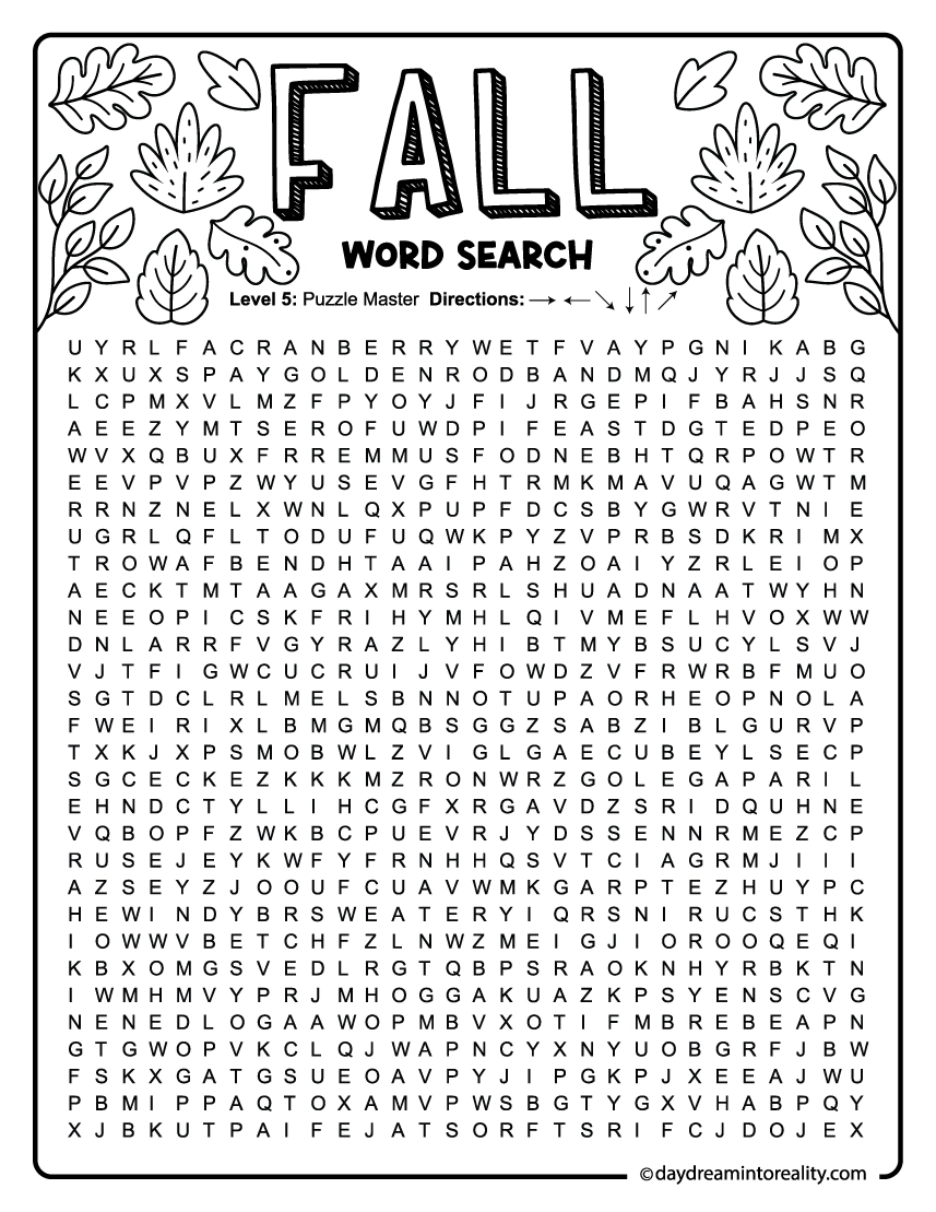 15 Fall Word Search Free Pdf Printables | 6 Levels Of Difficulty with Fall Word Search Free Printable