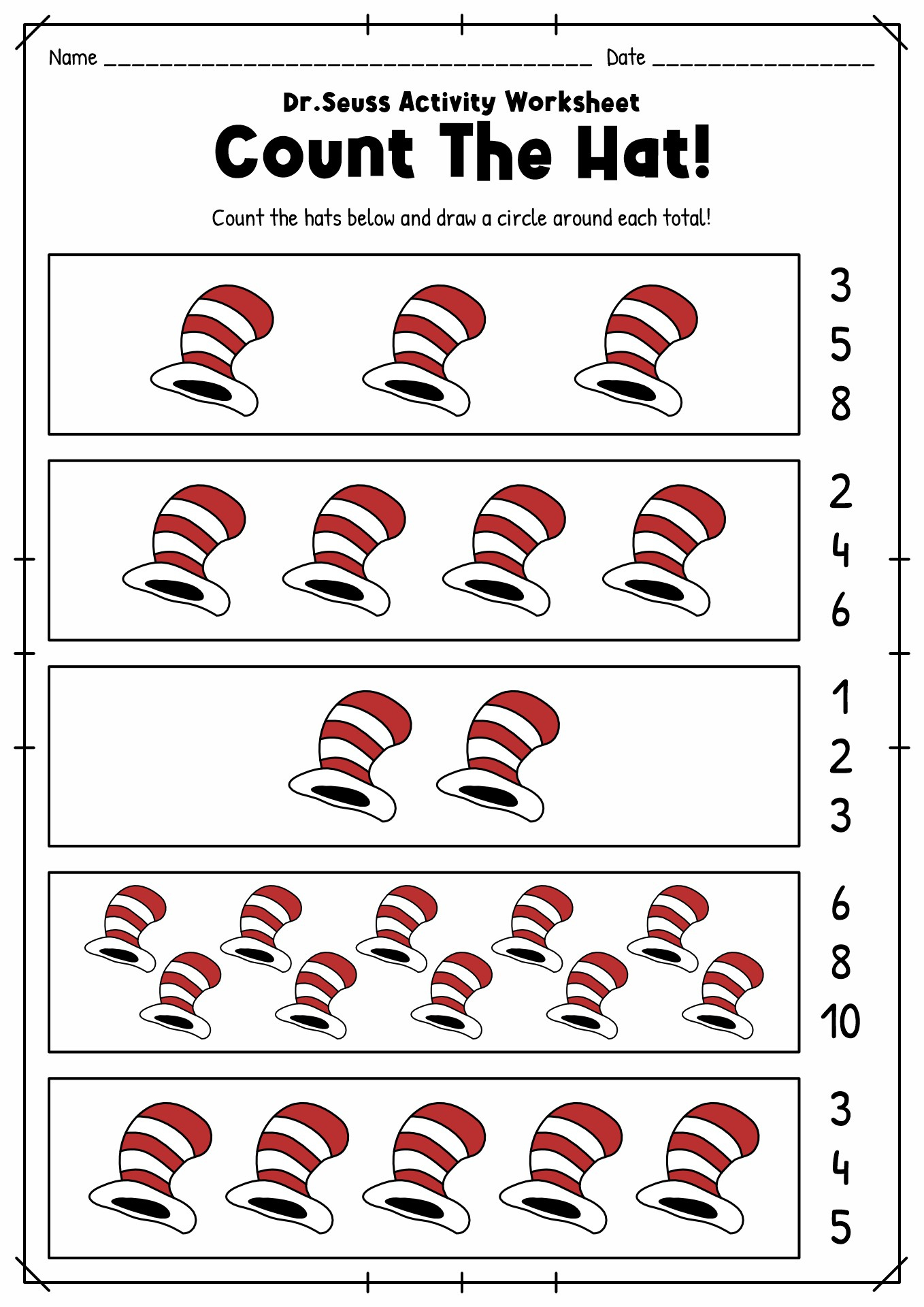 18 Dr. Seuss Worksheets For Preschool - Free Pdf At Worksheeto intended for Preschool Free Printable Preschool Dr Seuss Worksheets