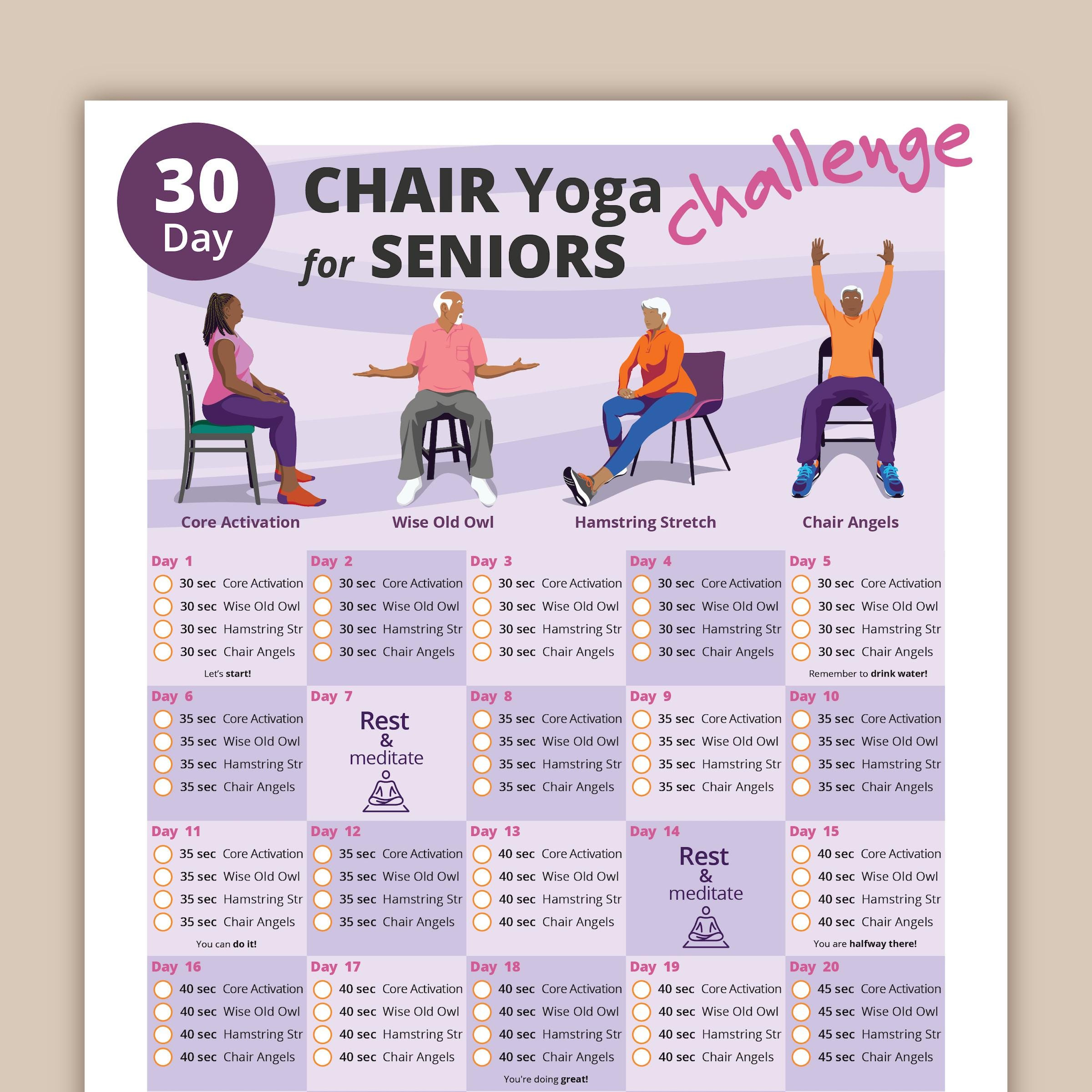 30 Day Chair Yoga For Seniors Challenge | Chair Exercise Guide I within Beginner Printable Chair Yoga Poses