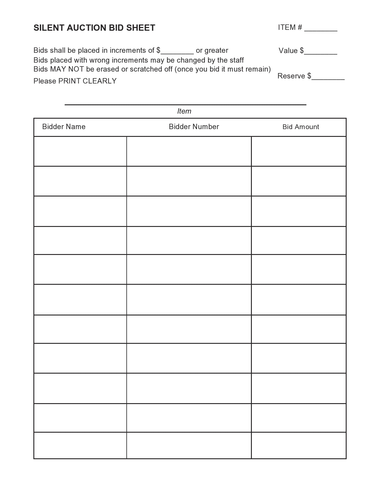 30 Silent Auction Bid Sheet Templates [Free] - Templatearchive for Silent Auction Bid Sheet Printable