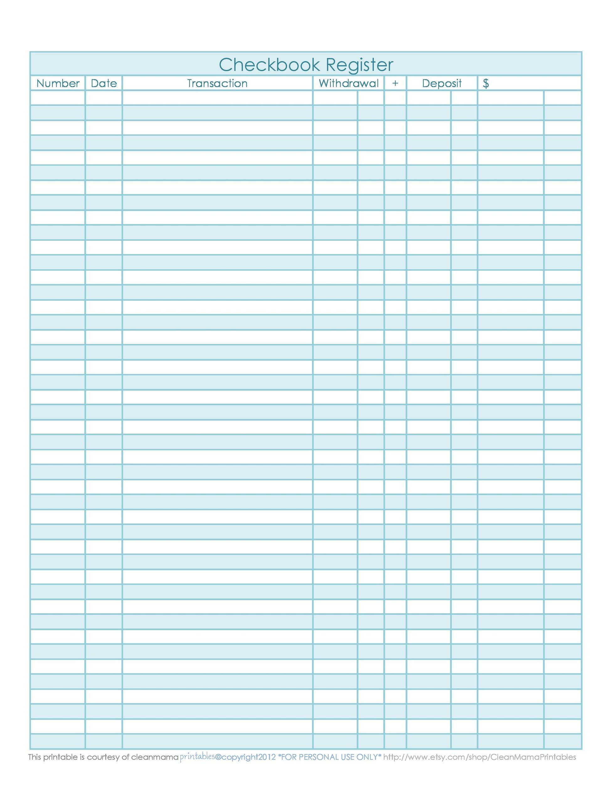 39 Checkbook Register Templates [100% Free, Printable] ᐅ Templatelab for Free Printable Large Print Check Register Printable