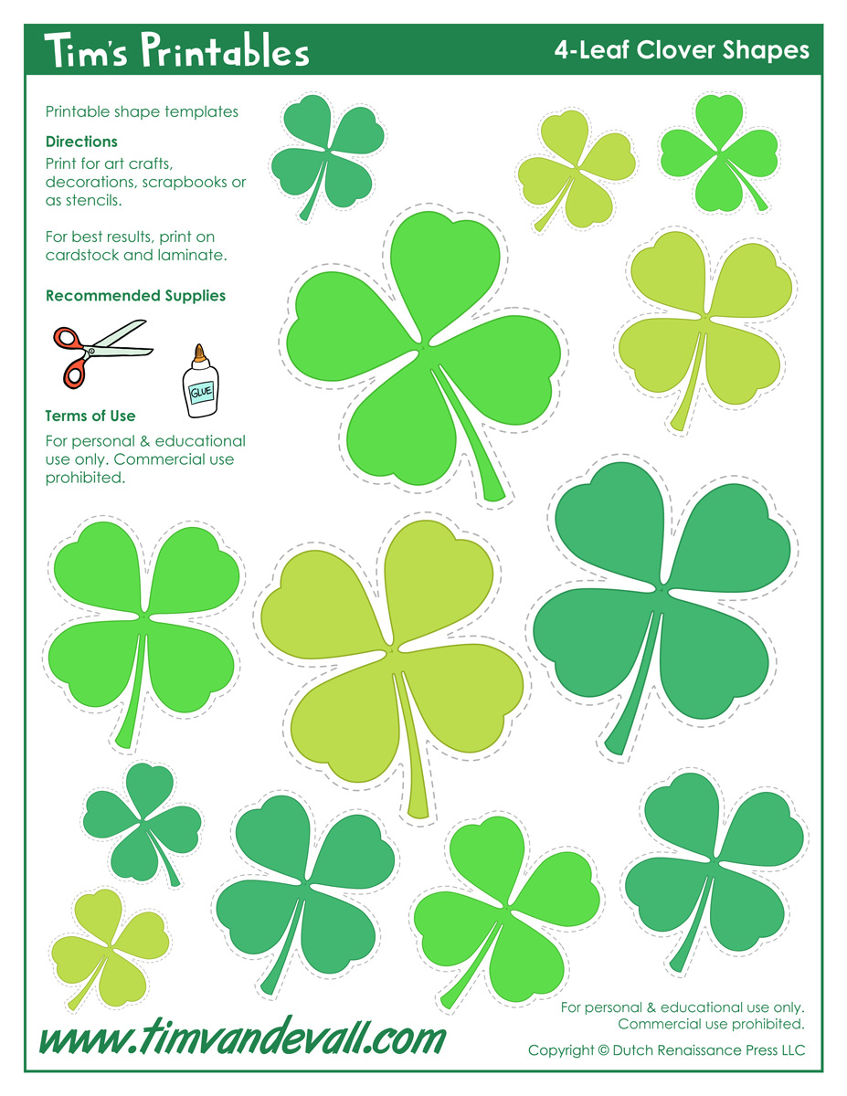 4-Leaf Clover Templates in 4 Leaf Shamrock Template Printable