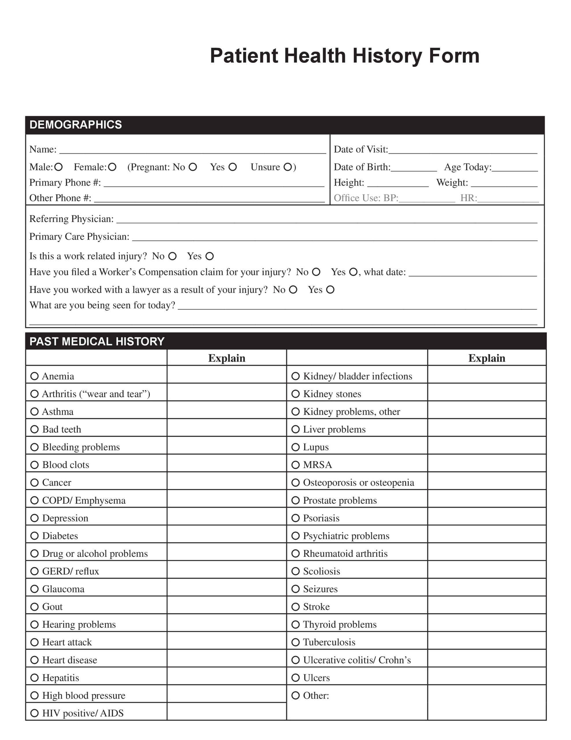 43 Medical Health History Forms [Pdf, Word] ᐅ Templatelab in General Printable Medical History Form Template