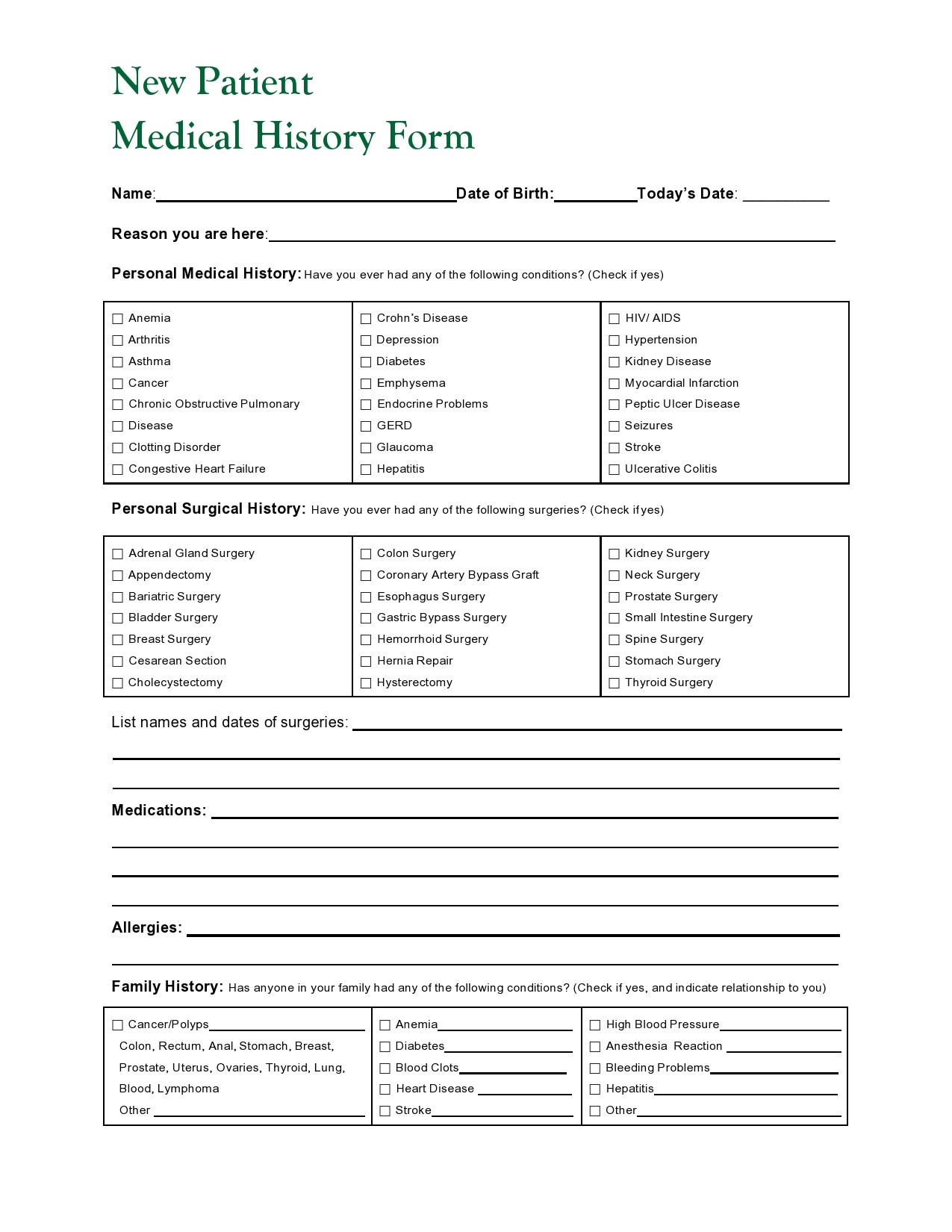 43 Medical Health History Forms [Pdf, Word] ᐅ Templatelab regarding General Printable Medical History Form Template