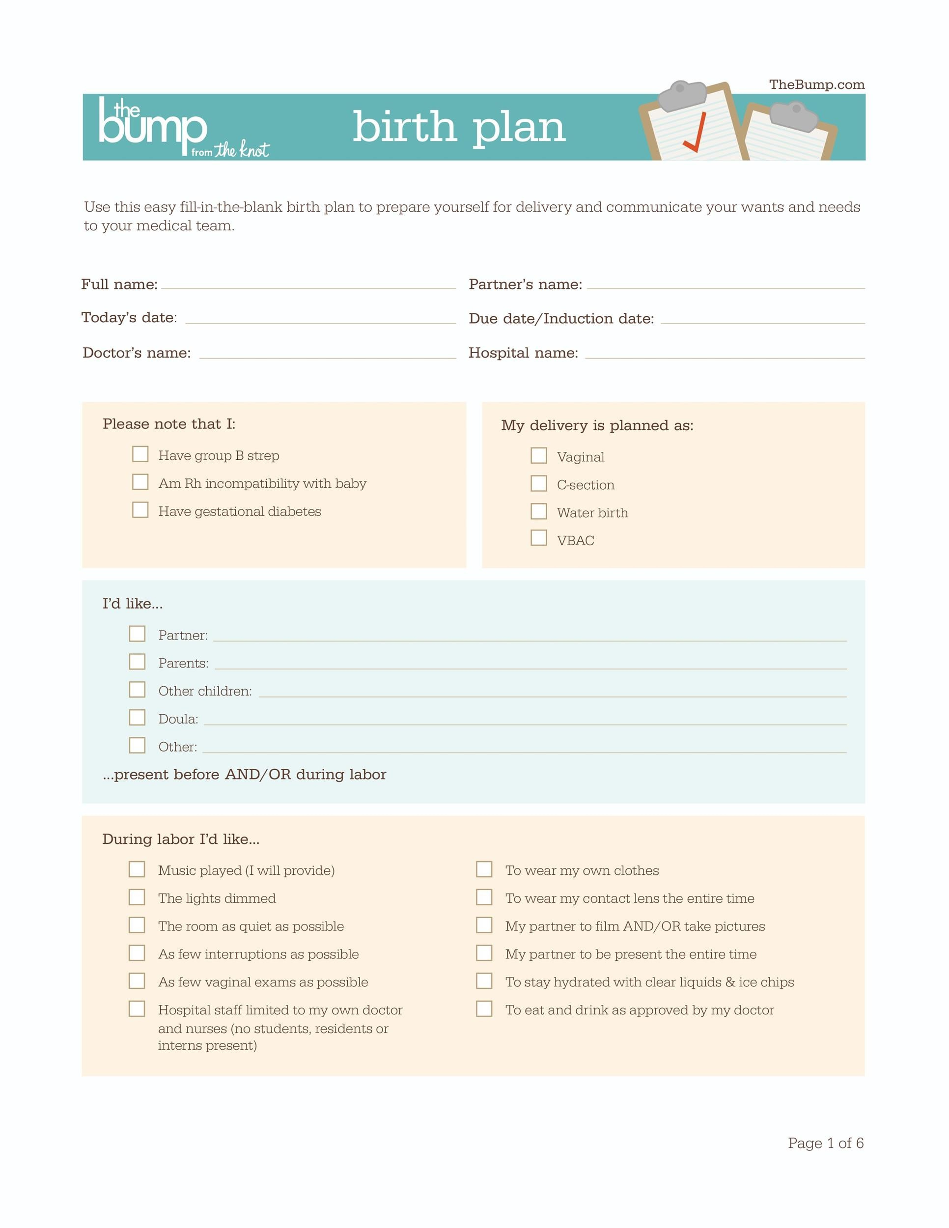 47+ Printable Birth Plan Templates [Birth Plan Checklist] ᐅ for Printable Birth Plans For First Time Moms