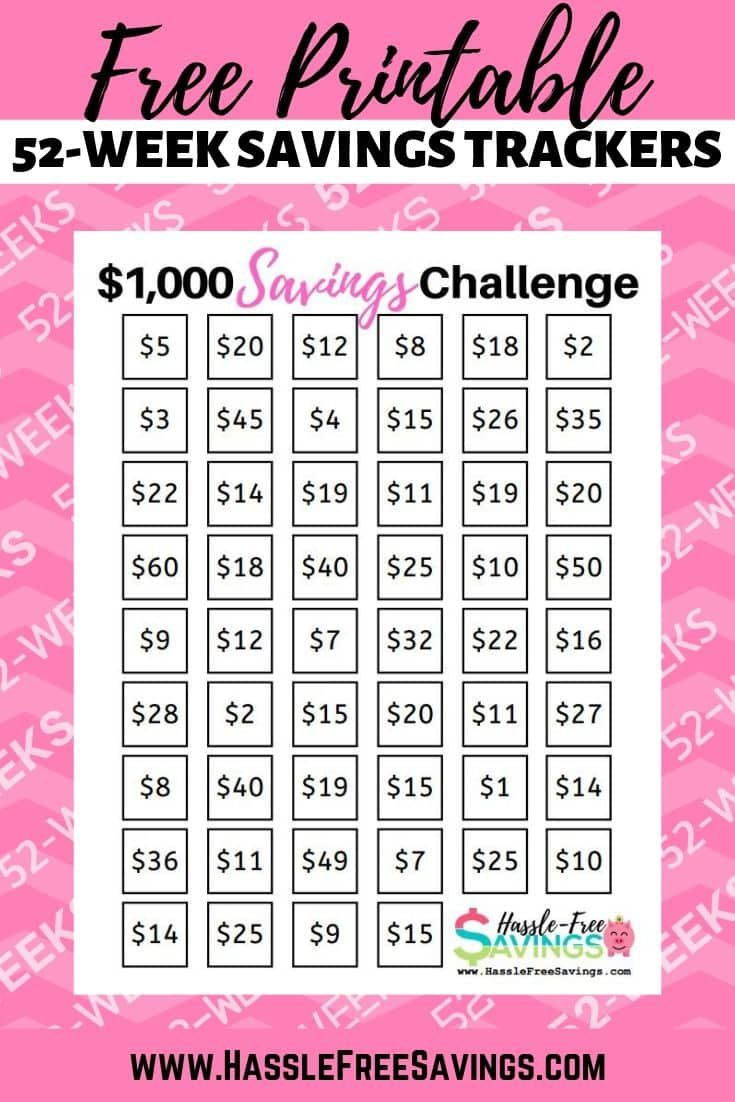 52-Week Money Challenge Chart in Free Printable Money Saving Challenge