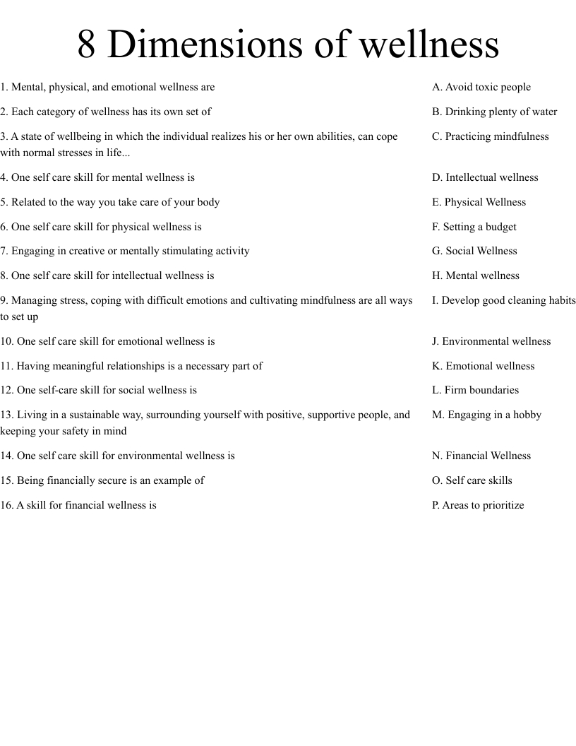 8 Dimensions Of Wellness Worksheet - Wordmint intended for Printable 8 Dimensions of Wellness Worksheet