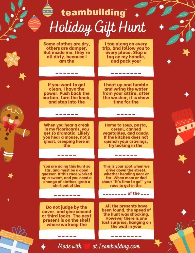 9 Best Holiday Scavenger Hunt Templates (Printable!) pertaining to Free Printable Christmas Treasure Hunt Clues For Adults