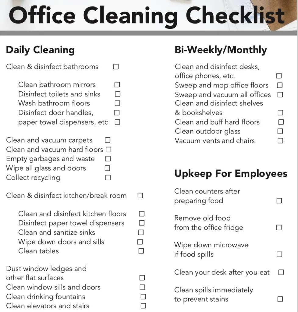 A Complete Guide To Office Cleaning Checklist throughout Printable Office Cleaning Checklist