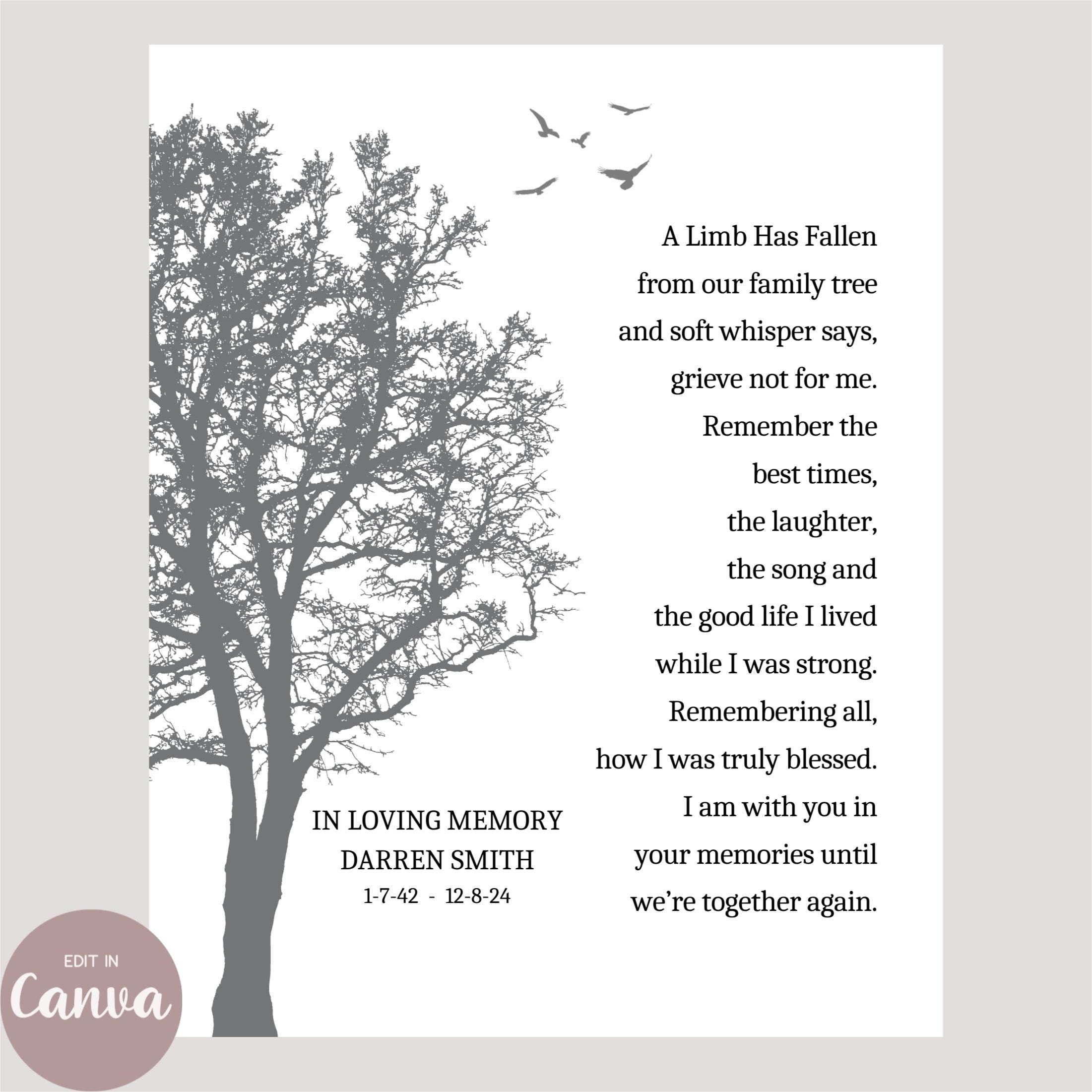 A Limb Has Fallen Memorial Family Tree, Sympathy Gift Personalized with regard to A Limb Has Fallen From the Family Tree Printable