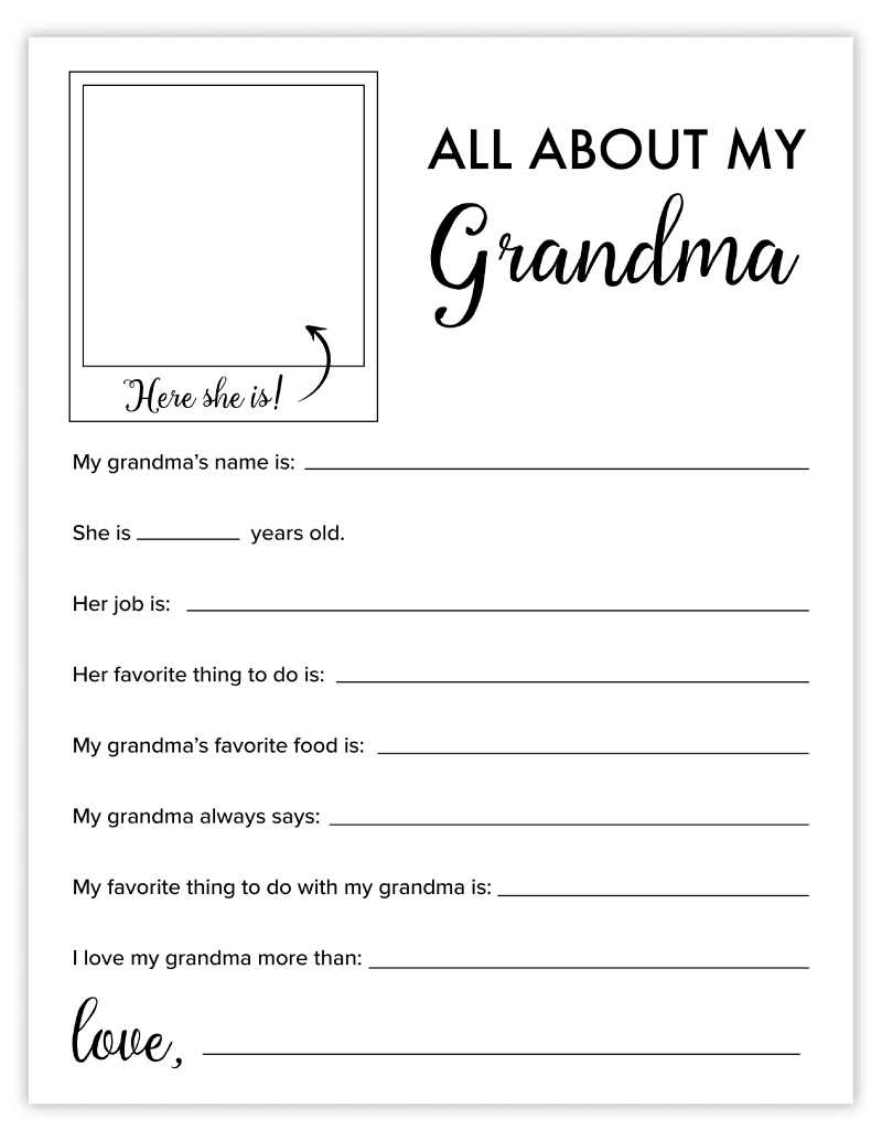 All About My Grandma Mother'S Day Printable Questionnaire - Pjs regarding All About My Grandma Free Printable
