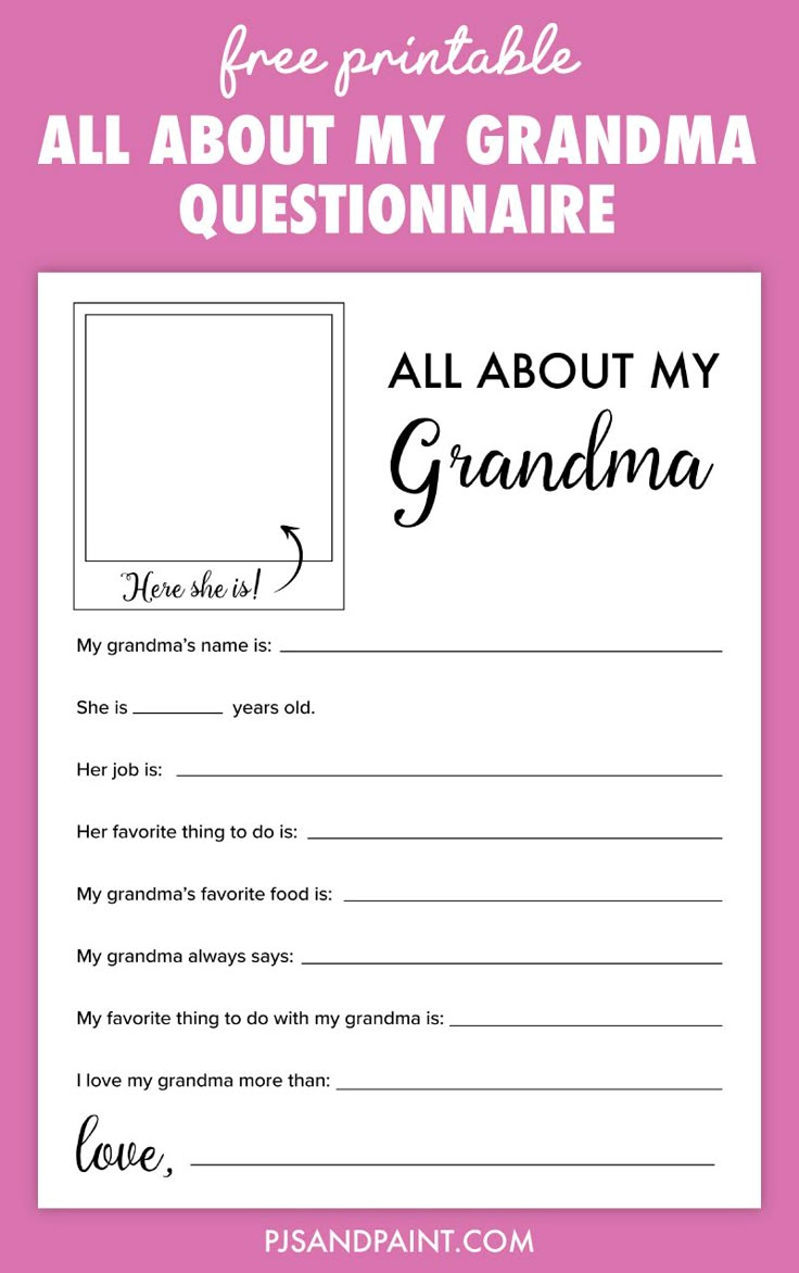 All About My Grandma Printable intended for All About My Grandma Free Printable
