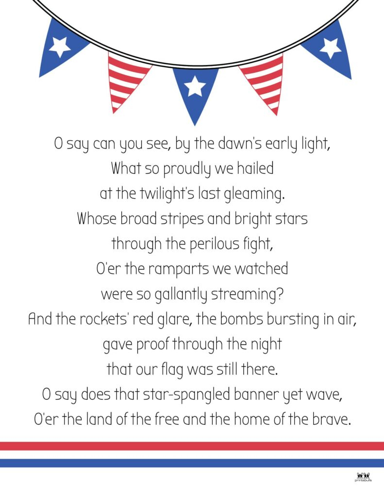 Anthem Lyrics - Worksheets Library intended for USA National Anthem Lyrics Printable