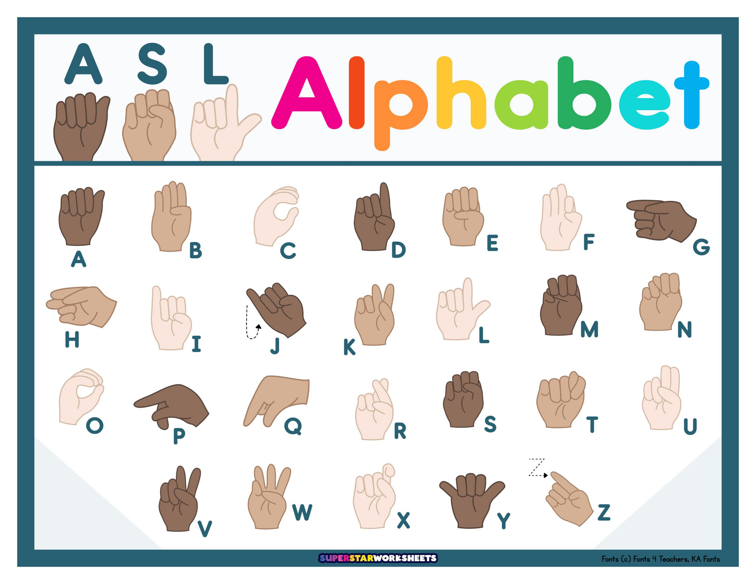 Asl Alphabet Chart - Superstar Worksheets with Free Printable Sign Language Alphabet