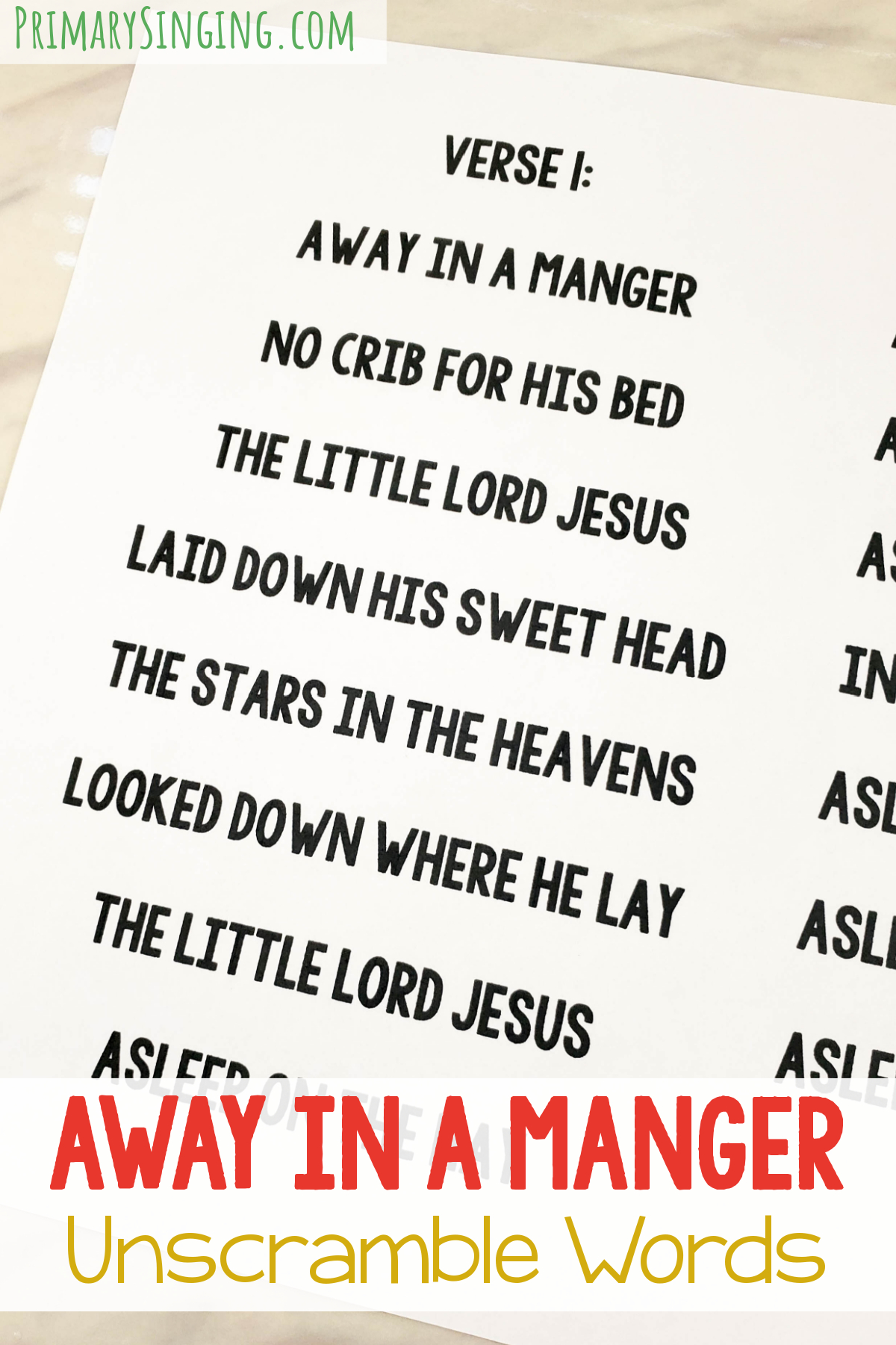 Away In A Manger Unscramble The Words - Primary Singing with regard to Words to Away in a Manger Printable