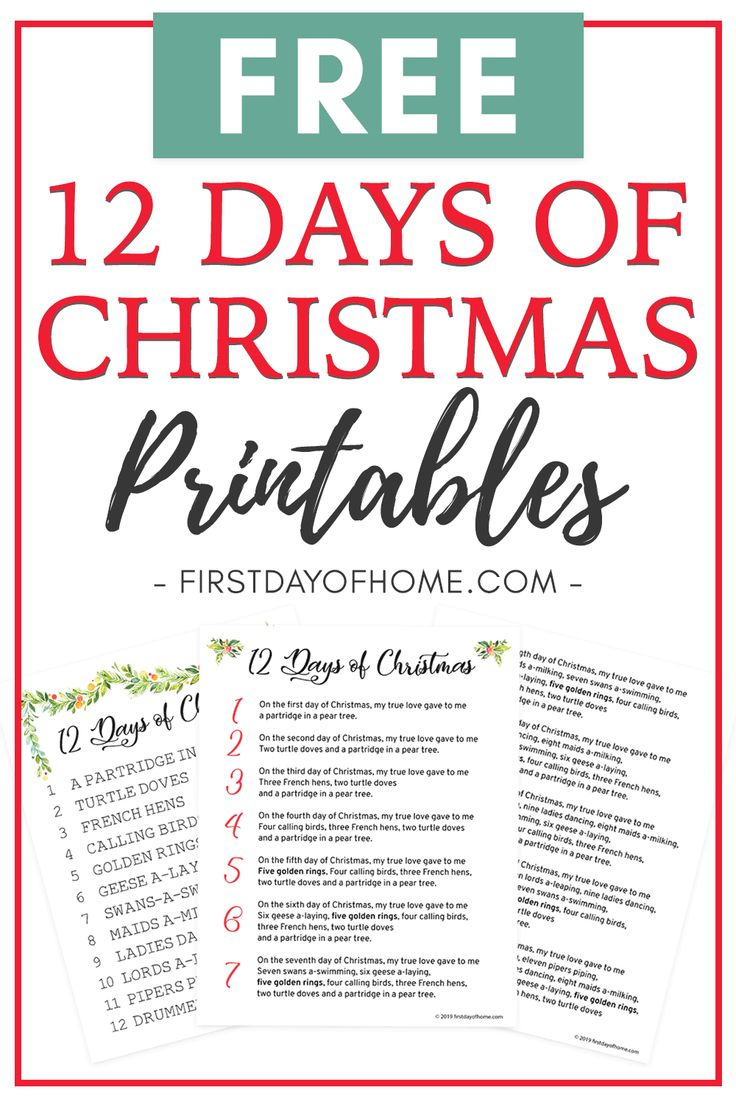 Beautiful 12 Days Of Christmas Lyrics Printable [Free Download] inside 12 Days of Christmas Lyrics Printable