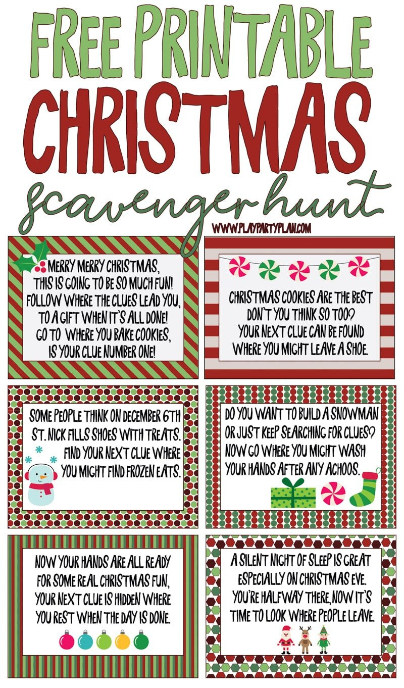 Best Ever Christmas Scavenger Hunt - Play Party Plan regarding Free Printable Christmas Treasure Hunt Clues For Adults