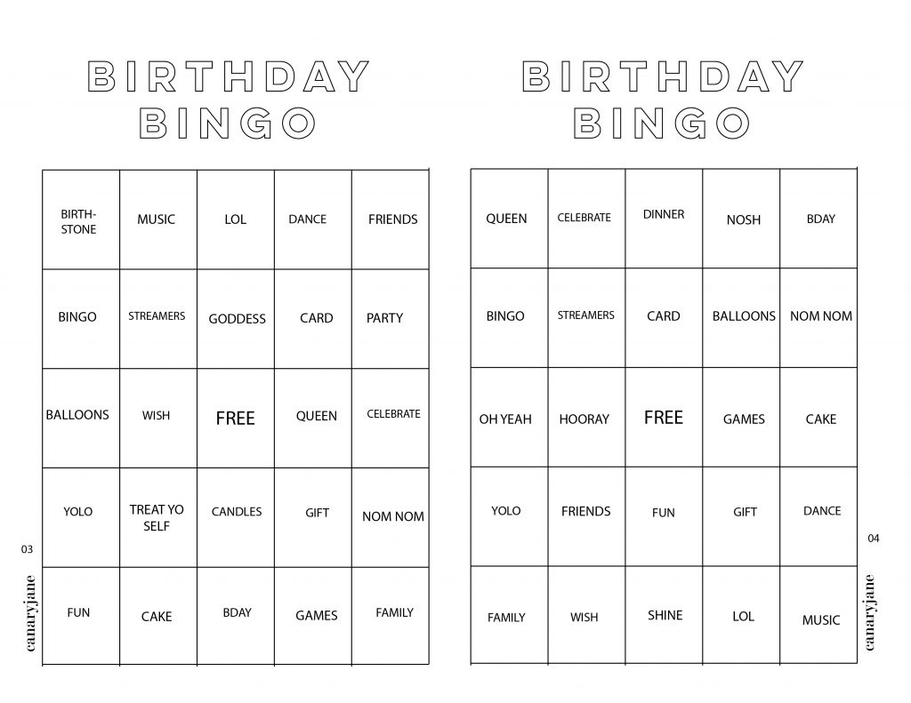 Birthday Bingo Free Printable – Canary Jane intended for Birthday Bingo Free Printable