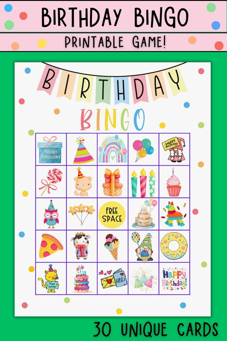 Birthday Bingo, Kids Bingo Game, Printable Birthday Party Bingo regarding Birthday Bingo Free Printable