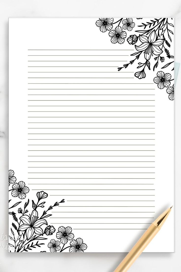 Black And White Floral Lined Paper, Printable Stationery Paper with Free Printable Stationery Black And White