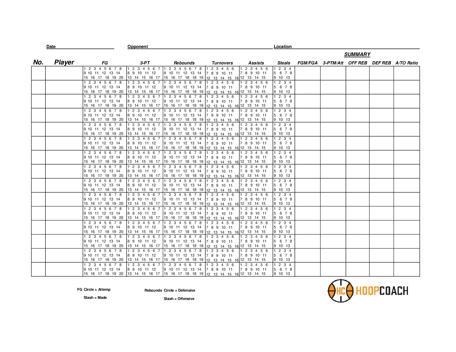 Blank Basketball Stat Sheets - Hoop Coach throughout Free Printable Basketball Stat Sheet