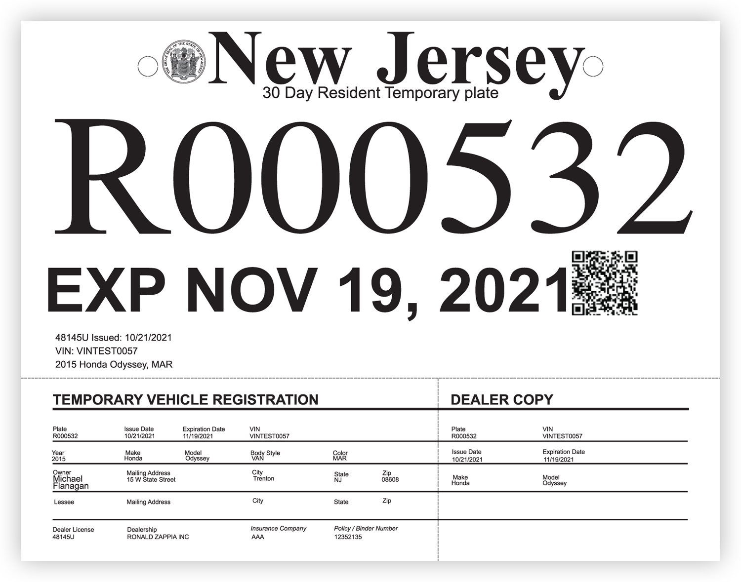 Blank Printable New Jersey State Car Dealership Tear Resistant Temporary Tags - 8 Mil (Package Of 100) with Printable Temporary License Plate NJ