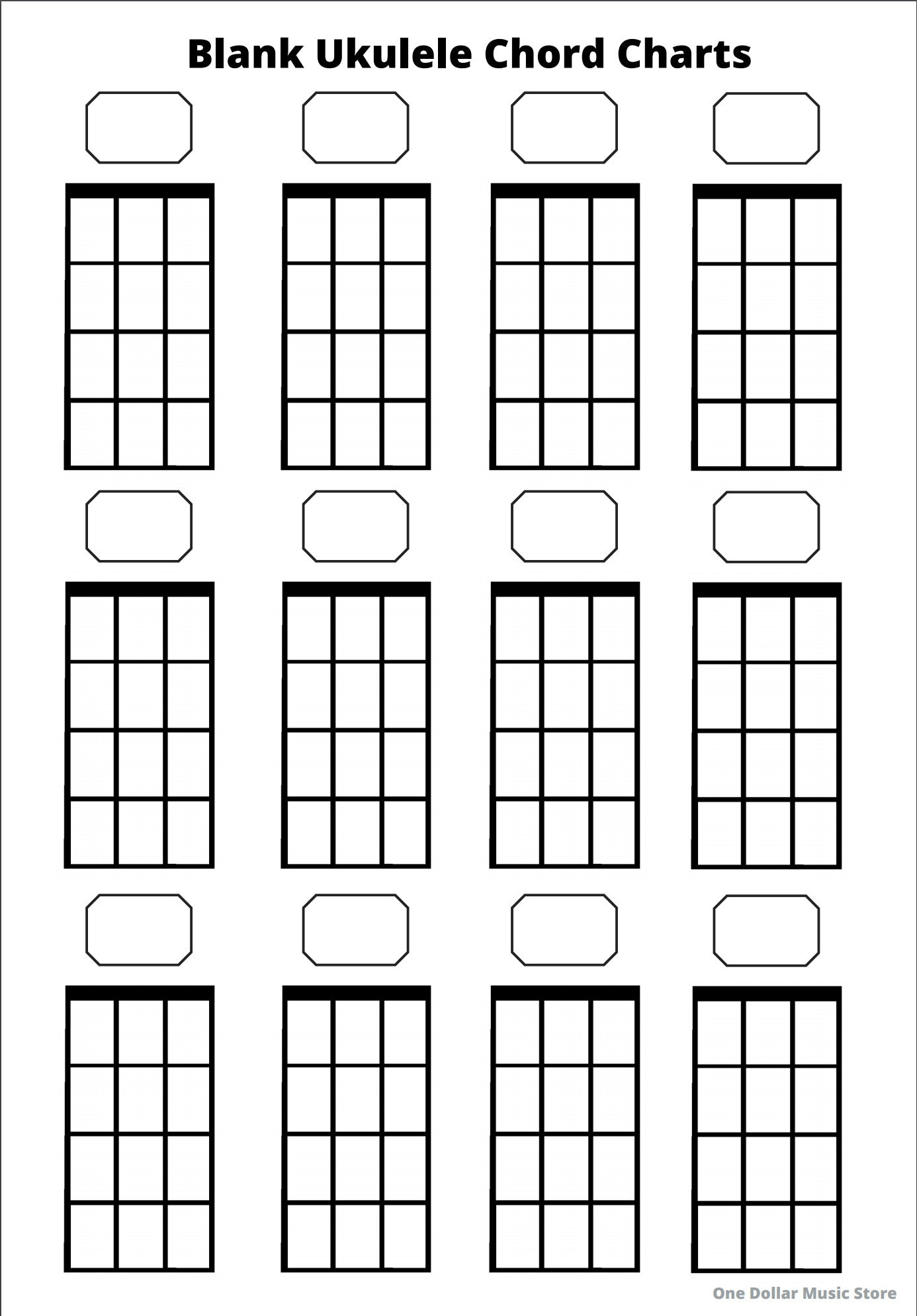 Blank Ukulele Chord Chart For Beginners (Instant Download) - Etsy with Blank Ukulele Chord Chart Printable