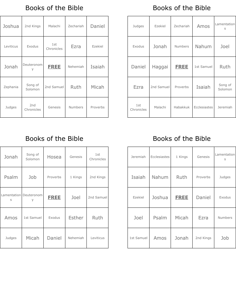 Books Of The Bible Bingo Cards - Wordmint inside Bible Bingo Printable Free