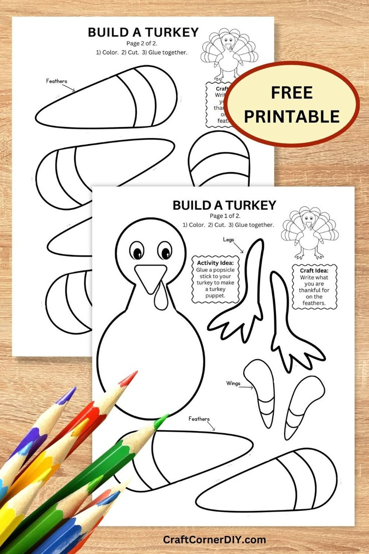 Build A Turkey Craft: Free Printable | Craft Corner Diy inside Build a Turkey Free Printable