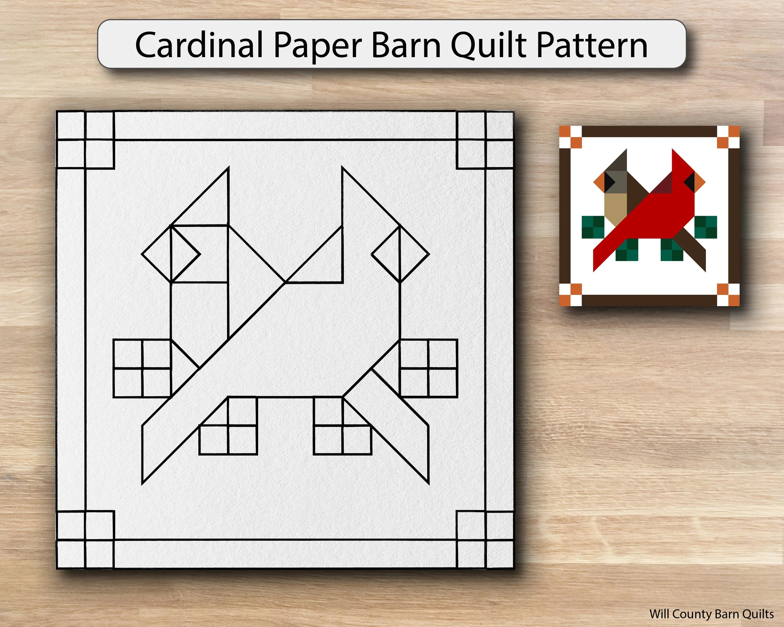 Cardinal Barn Quilt Pattern — Will County Barn Quilt Trail in Free Printable Barn Quilt Patterns