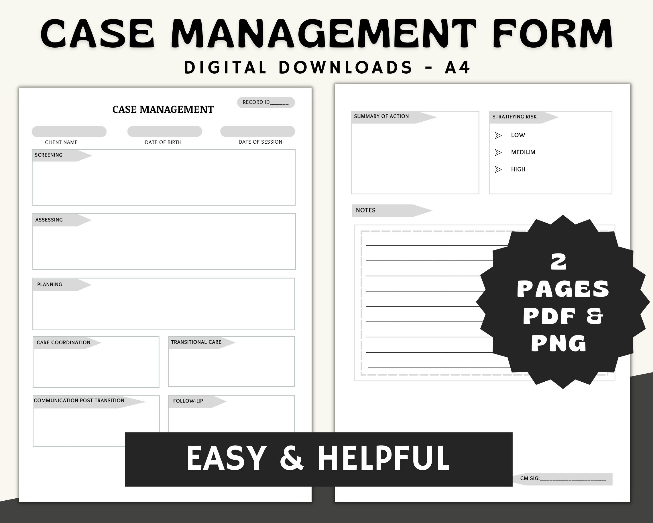 Case Management Form: Client Documentation Template (Printable Pdf regarding Printable Case Management Plan Template