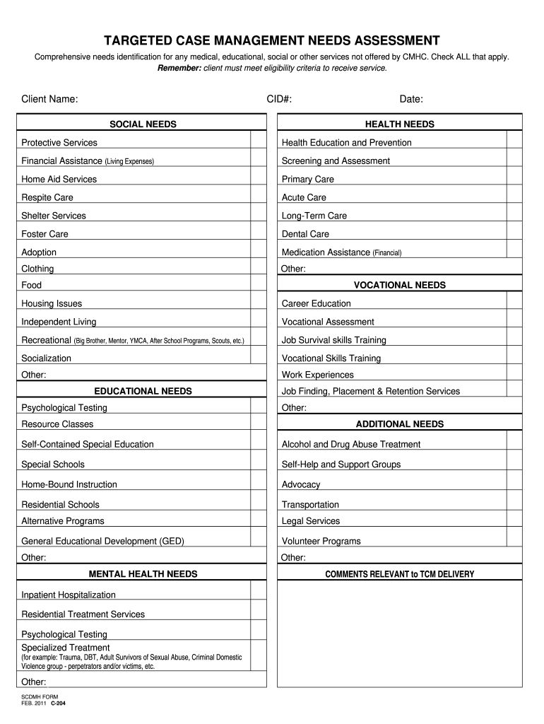 Case Management Needs Assessment Template: Fill Out & Sign Online regarding Printable Case Management Plan Template