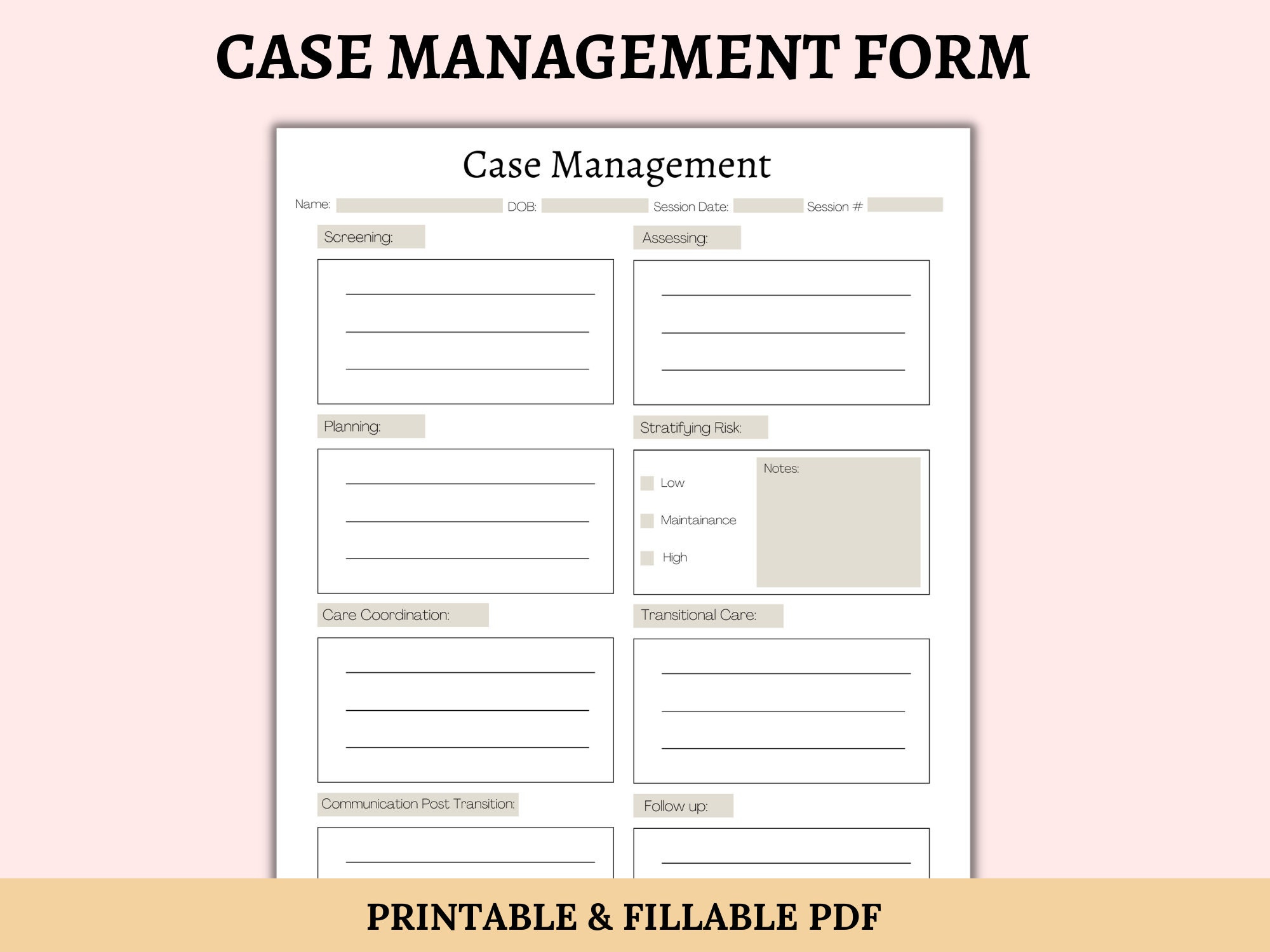 Case Manager Progress Notes, Client Notes, Case Notes, Counseling for Printable Case Management Plan Template