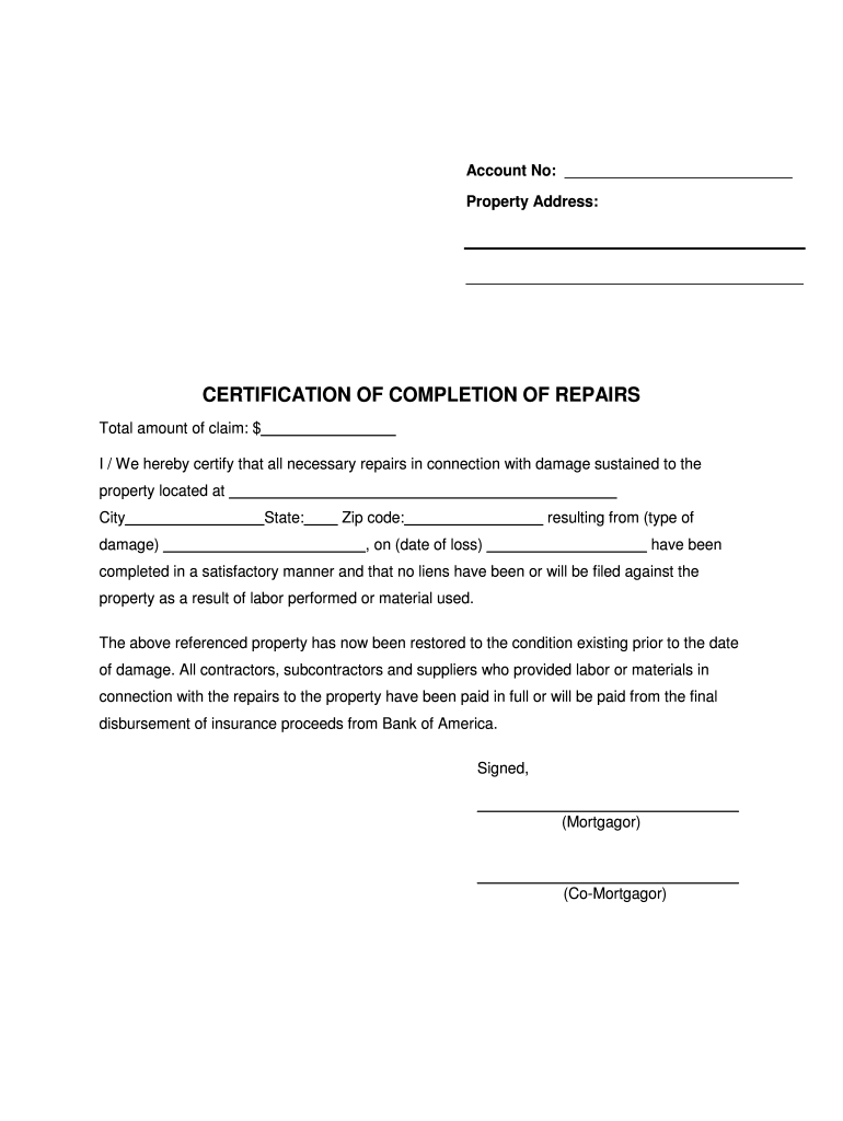 Certificate Of Completion Of Repairs Form - Fill Online, Printable intended for Printable Roofing Certificate Of Completion
