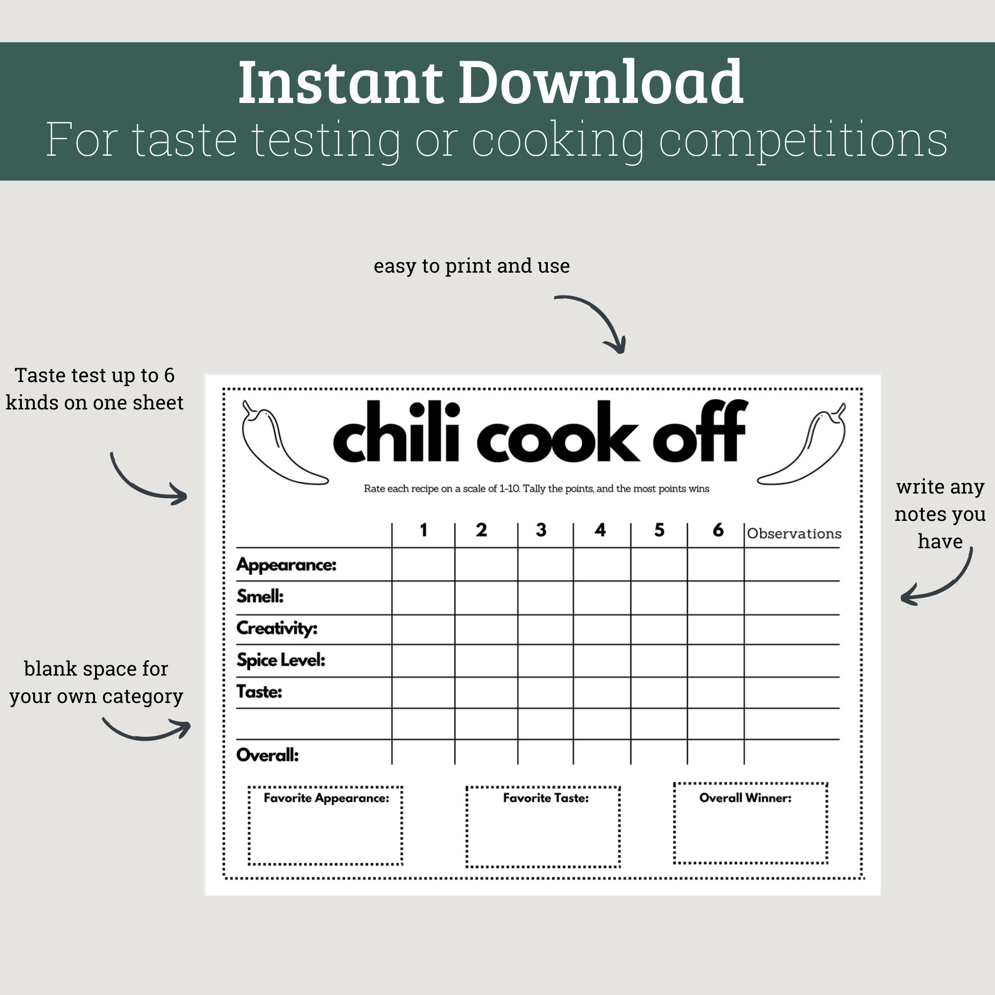 Chili Cook-Off Taste Testing Scorecard Zum Ausdrucken Für Partys throughout Pdf Free Printable Chili Cook Off Scorecards
