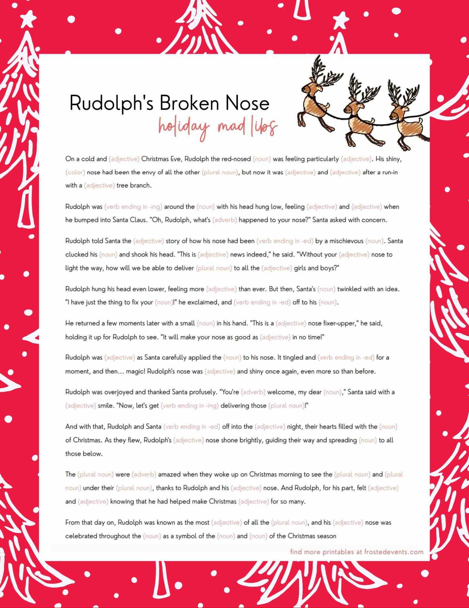 Christmas Mad Libs For Kids- Rudolph Edition - Frosted Blog with Christmas Mad Libs Printable Free