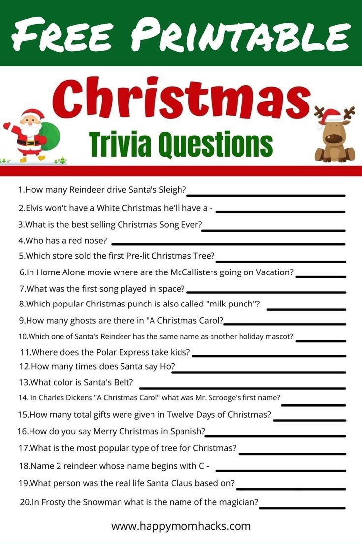 Christmas Trivia Quiz Questions & Answers For Kids Free Printable inside Free Printable Christmas Trivia with Answers