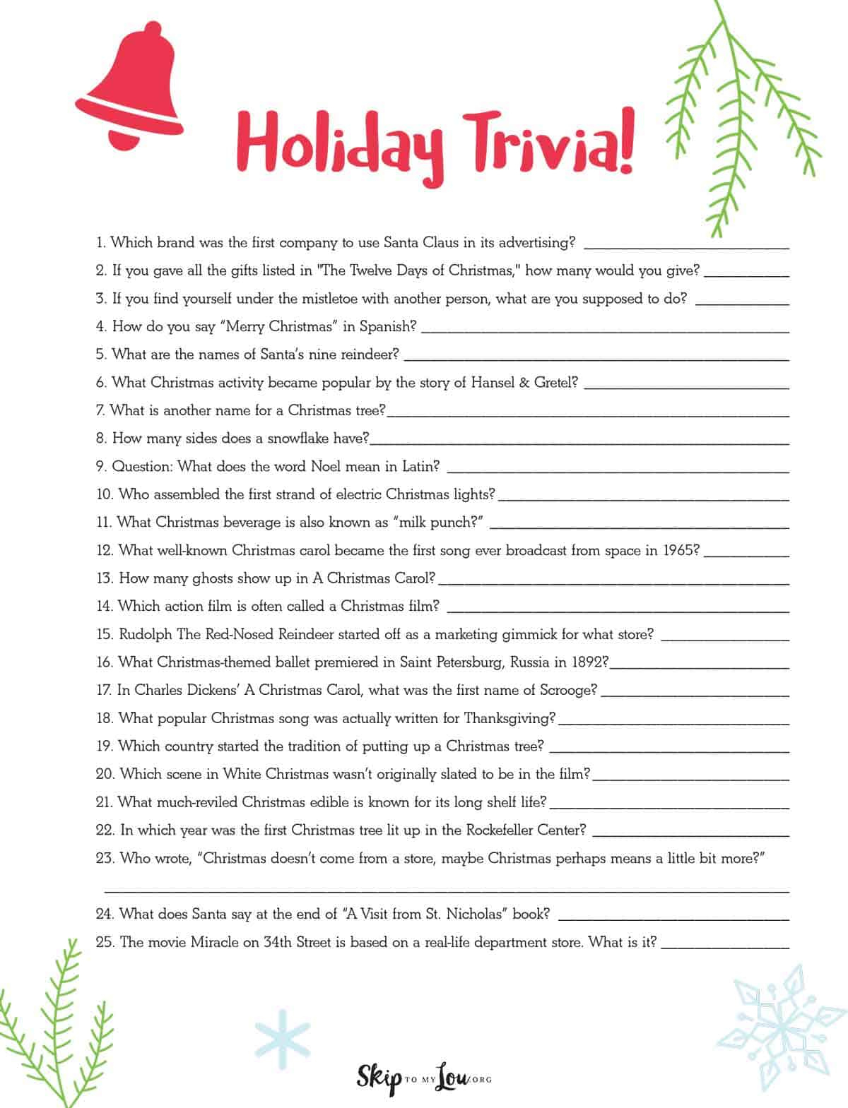 Christmas Trivia | Skip To My Lou for Free Printable Christmas Trivia With Answers
