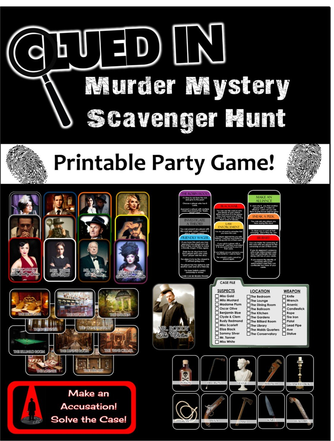 Clued-In Murder Mystery Scavenger Hunt - Printable Party Game with regard to Free Murder Mystery Games Printable
