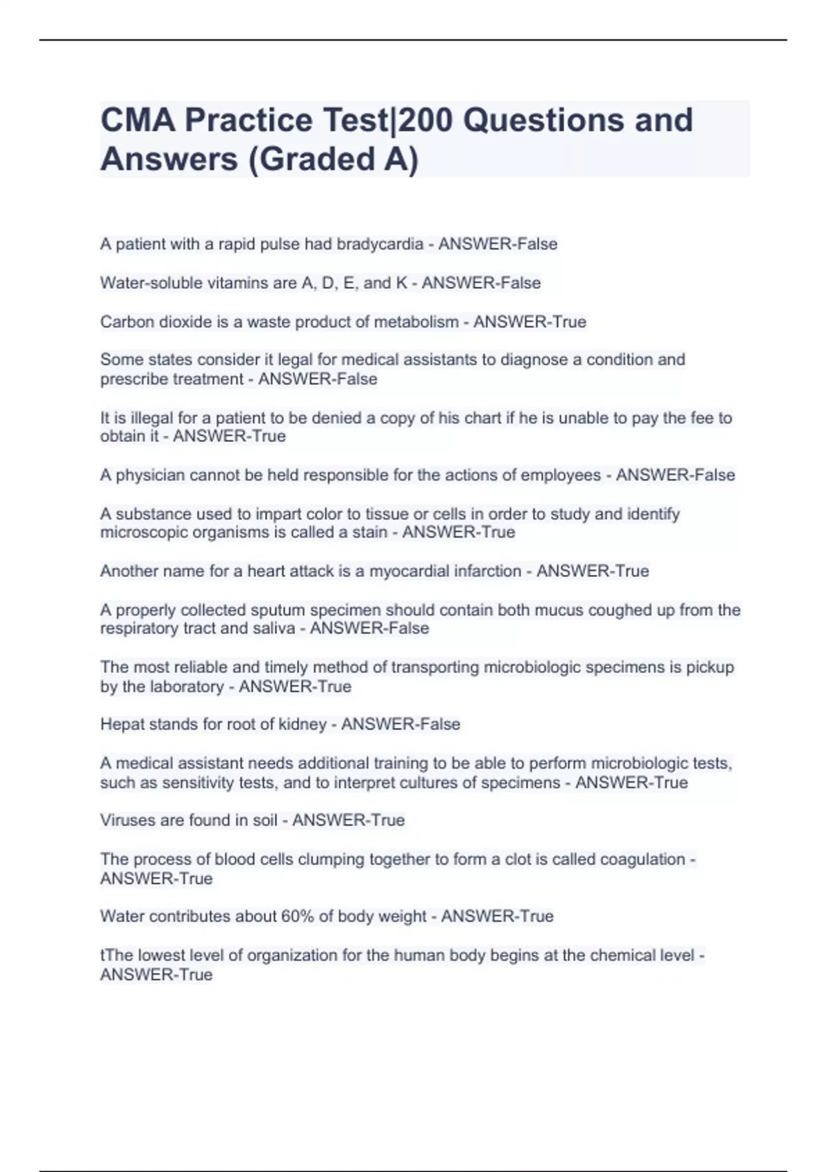 Cma Practice Test|200 Questions And Answers (Graded A) - Cma inside Cma Practice Test Printable