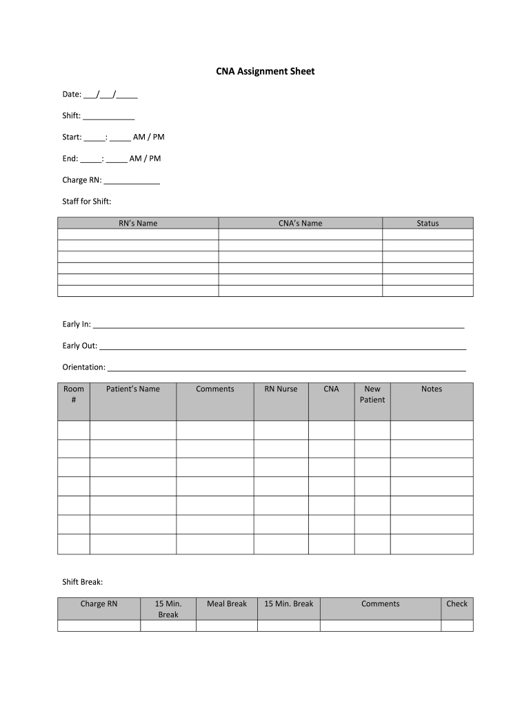 Cna Assignment Sheet Form - Fill Online, Printable, Fillable regarding Free Printable Cna Daily Assignment Sheets