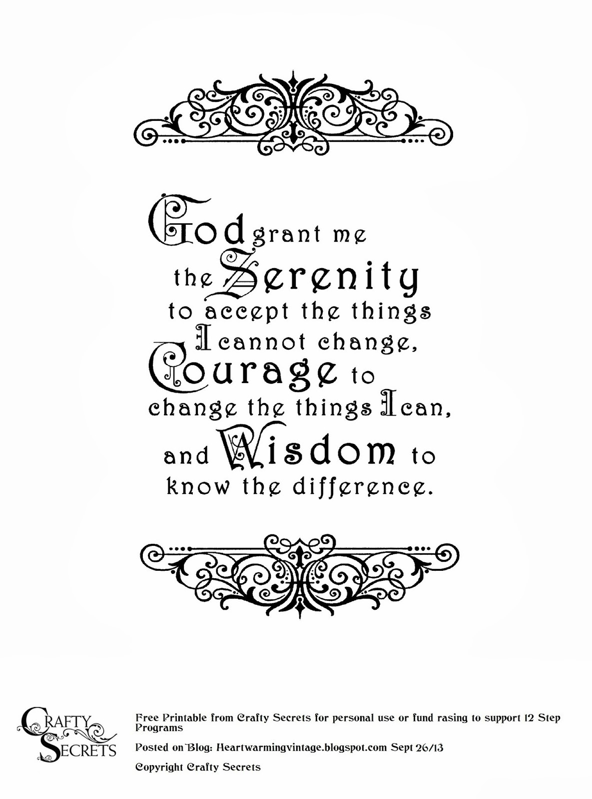 Crafty Secrets Heartwarming Vintage Ideas And Tips: Free Serenity with Printable Black and White Serenity Prayer