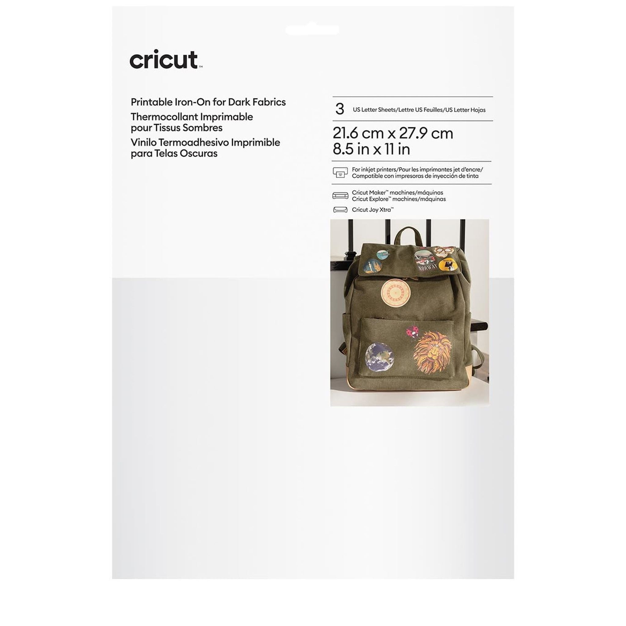 Cricut Printable Iron-On Vinyl For Dark Fabrics - Us Letter (3 Ct for Cricut Printable Iron On For Dark Fabrics