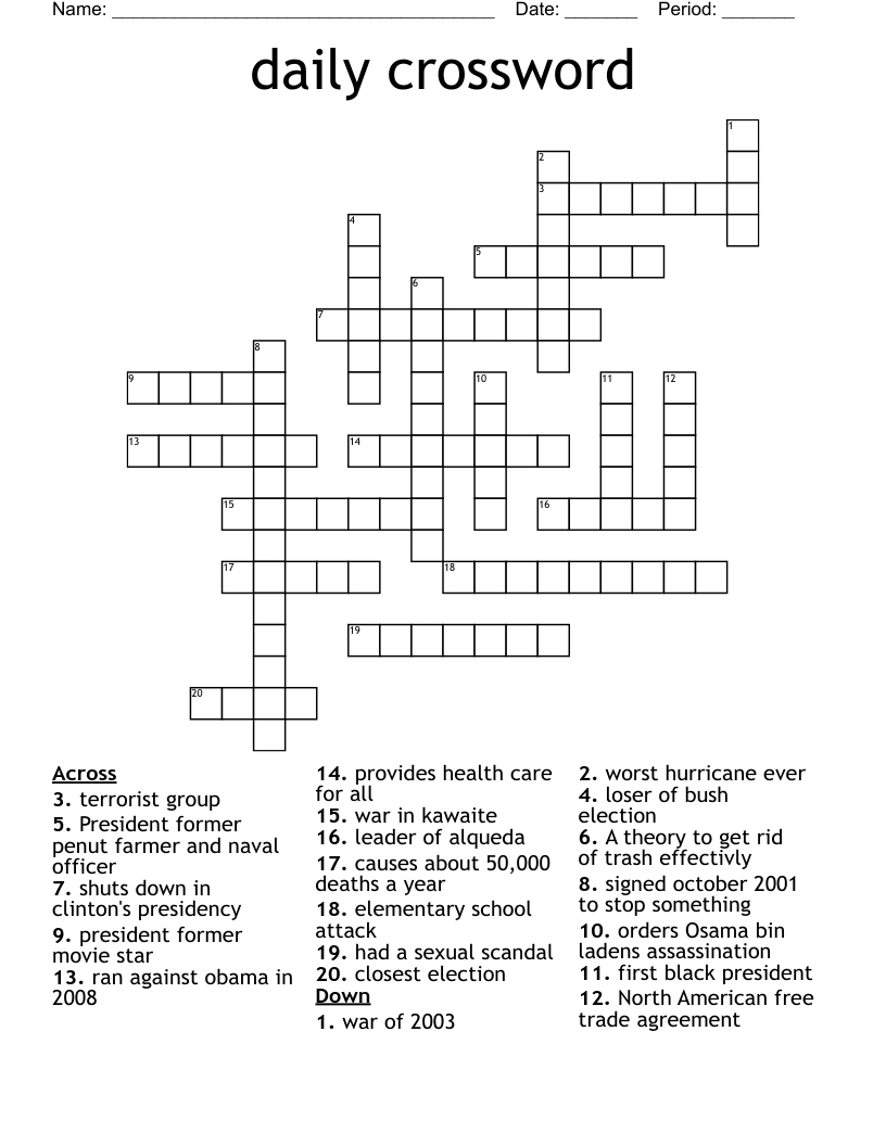 Daily Crossword - Wordmint for Daily Free Printable Crossword Puzzles