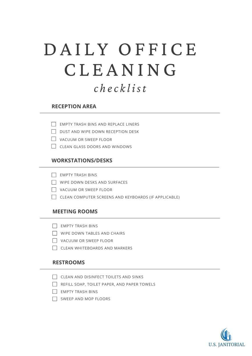 Daily Office Cleaning Checklist | U.s. Janitorial Services with Printable Office Cleaning Checklist
